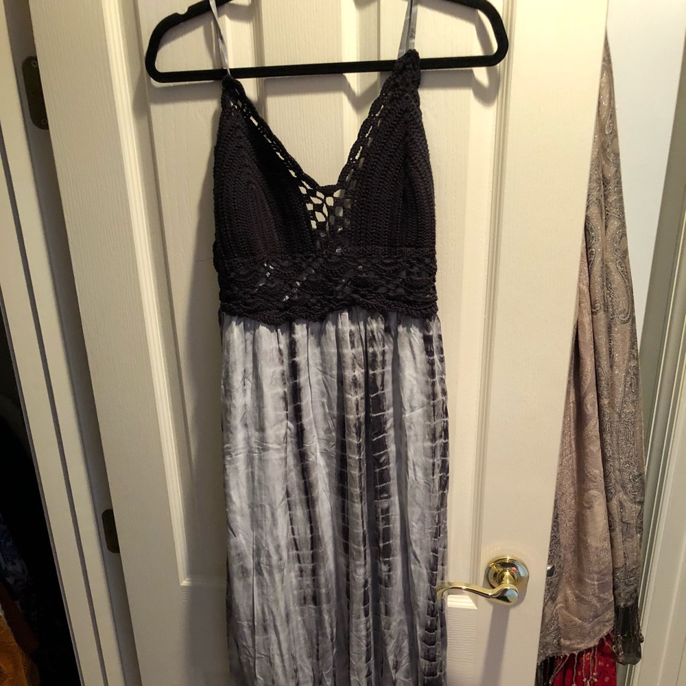 white and grey tie dye maxi dress